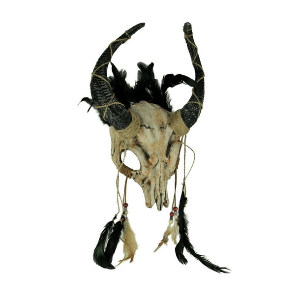 Tribal Skull Horned Demon with Feathers Adult Halloween Mask Walmart