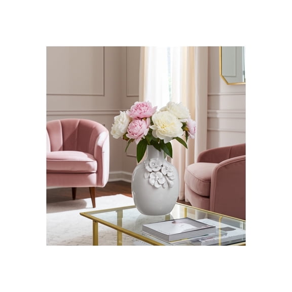 Sagebrook Home Table Vase for Home Decor - Vases with 3D Floral Accent Detail for Living Room, Bedroom, and Office Styling - 7", White
