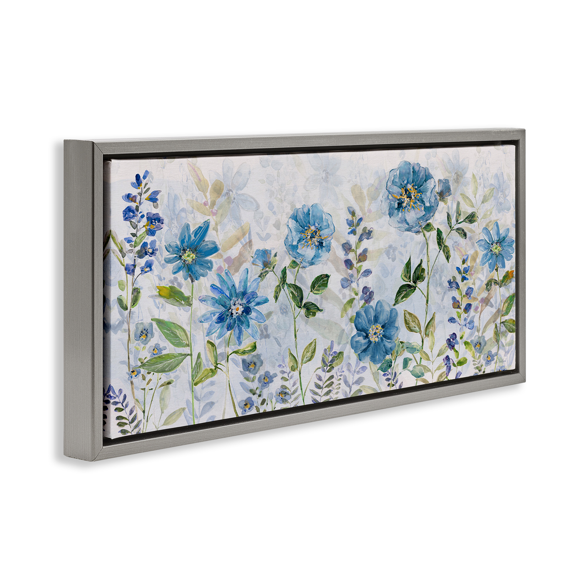 Stupell Industries Wild Blue Poppies Botanical & Floral Painting Gray Floater Framed Art Print Wall Art, 25 x 11
