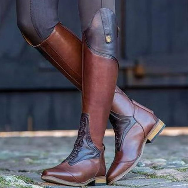 Qertyioot Bottes d'Hiver à Fermeture Éclair pour Femmes, Chaussures de Mode Unies Hauteur Genou pour Femmes à Fermeture Éclair Colorée, Talon Bas, Style Cowboy Chevalier, Équitation