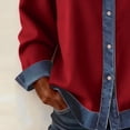 thumbnail image 4 of Womens Button Up Tops Patchwork Denim Cardigan Color Wine Size L, 4 of 5