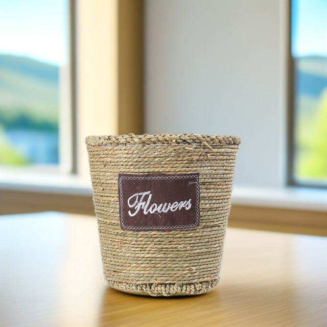 OUNONA Rattan Flowerpot Flower Vase Light Brown Durable Wine Cabinet 1Pack