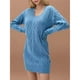 thumbnail image 4 of Vestido Tipo Suéter con Cuello en V para Mujer, Estilo Suéter Tipo Túnica Holgado Informal de Larga con Punto y Larga para Otoño. Azul Pavo Real XXL, 4 of 8