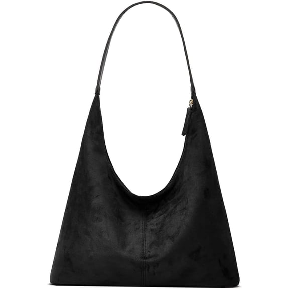 Women Crescent Suede Shoulder Bag, Black Crossbody Satchel Purse Handbag for Daily Casual Use