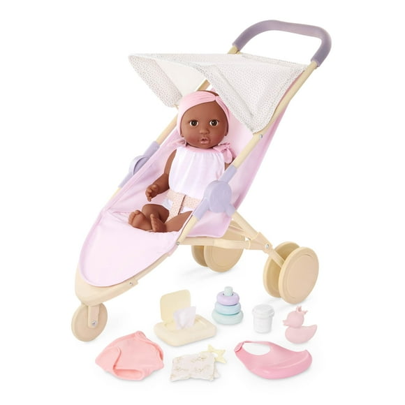 LullaBaby – 14-inch Realistic Baby Doll – Diaper & Care Accessories Bundle – Brown Eyes &
