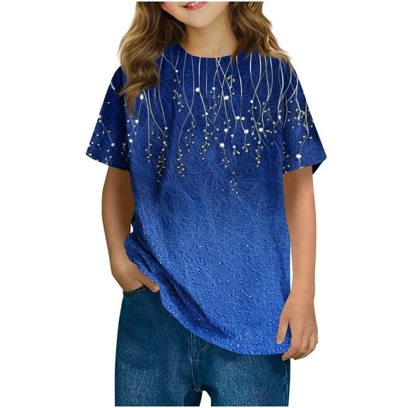 AUNVITO Boys Girls Casual Cotton T-shirts Cute Print Short Sleeve Big Kids Fashion