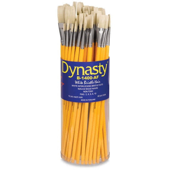 Dynasty Natural White Bristle Brush Set - Flats, Set of 60