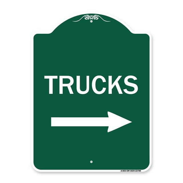 SignMission A-DES-GW-1824-22780 18 x 24 Po Signe de la Série Designer - Camions Signe Camions avec Flèche Droite & 44; Vert & Blanc