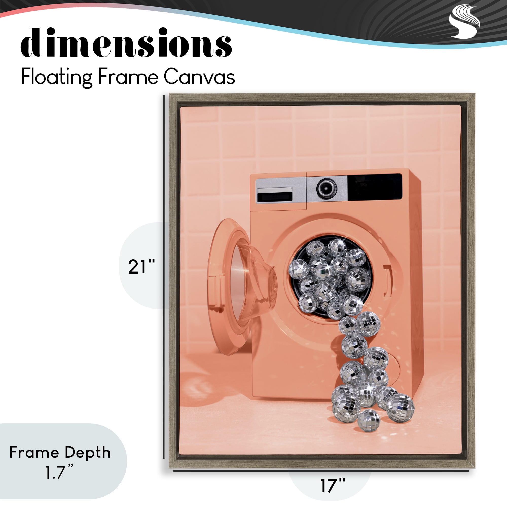 Stupell Industries Disco Laundry Machine over Orange Brown Framed Floater Canvas Wall Art, design by LISH Creative