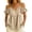 #0303-Beige, variant on Vacation Tops for Women Cold Shoulder Spaghetti Strap V Neck Short Ruffle Cuff Solid Linen Fabric Summer Tops for Women 2026 Loose Fit Vacation Breathable Casual Tees for Women