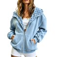thumbnail image 3 of CONZONE Womens Oversized Polka Dot Hoodies Long Sleeve Zip Up Hooded Sweatshirts for Women Drawstring Fall Winter Pullover Tops with Pocket, 3 of 6