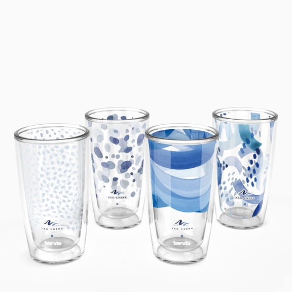 Tervis Yao Cheng - Azure Collection Made in USA Double Walled  Insulated Tumbler Travel Cup Keeps Drinks Cold & Hot, 16oz 4pk, Assorted