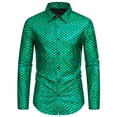 thumbnail image 5 of INSPIRE CHIC Metallic Shirt for Men's Long Sleeves Party Disco Shiny Printed Shirts M Green, 5 of 6