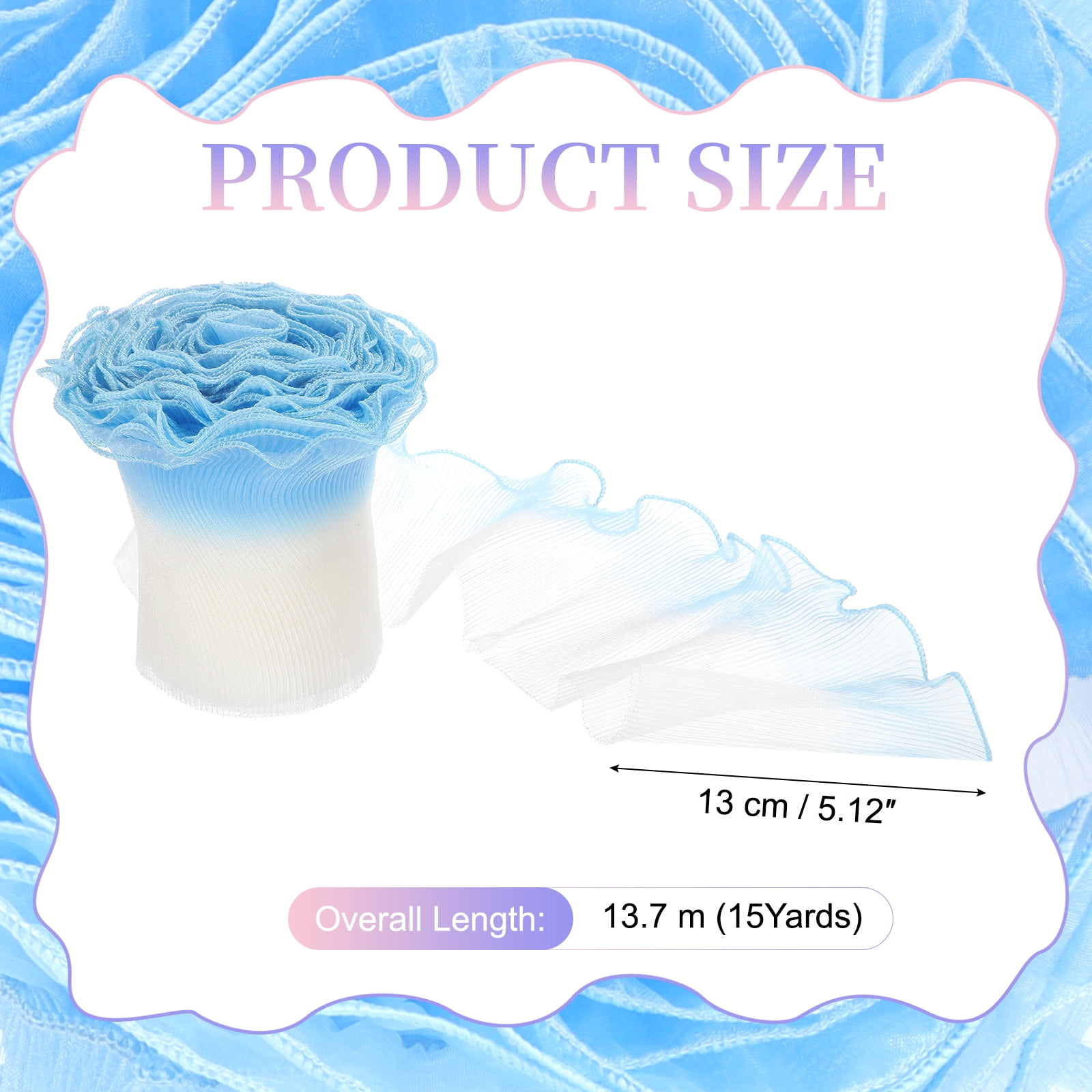 Ruffle Pleated Chiffon Trim, 25 Yards Retro Organza Fabric Trim Tulle Decorative Ruffle Lace Border for DIY Sewing Dress Bag Costume Trimming Craft Cake Decor, Sapphire Blue