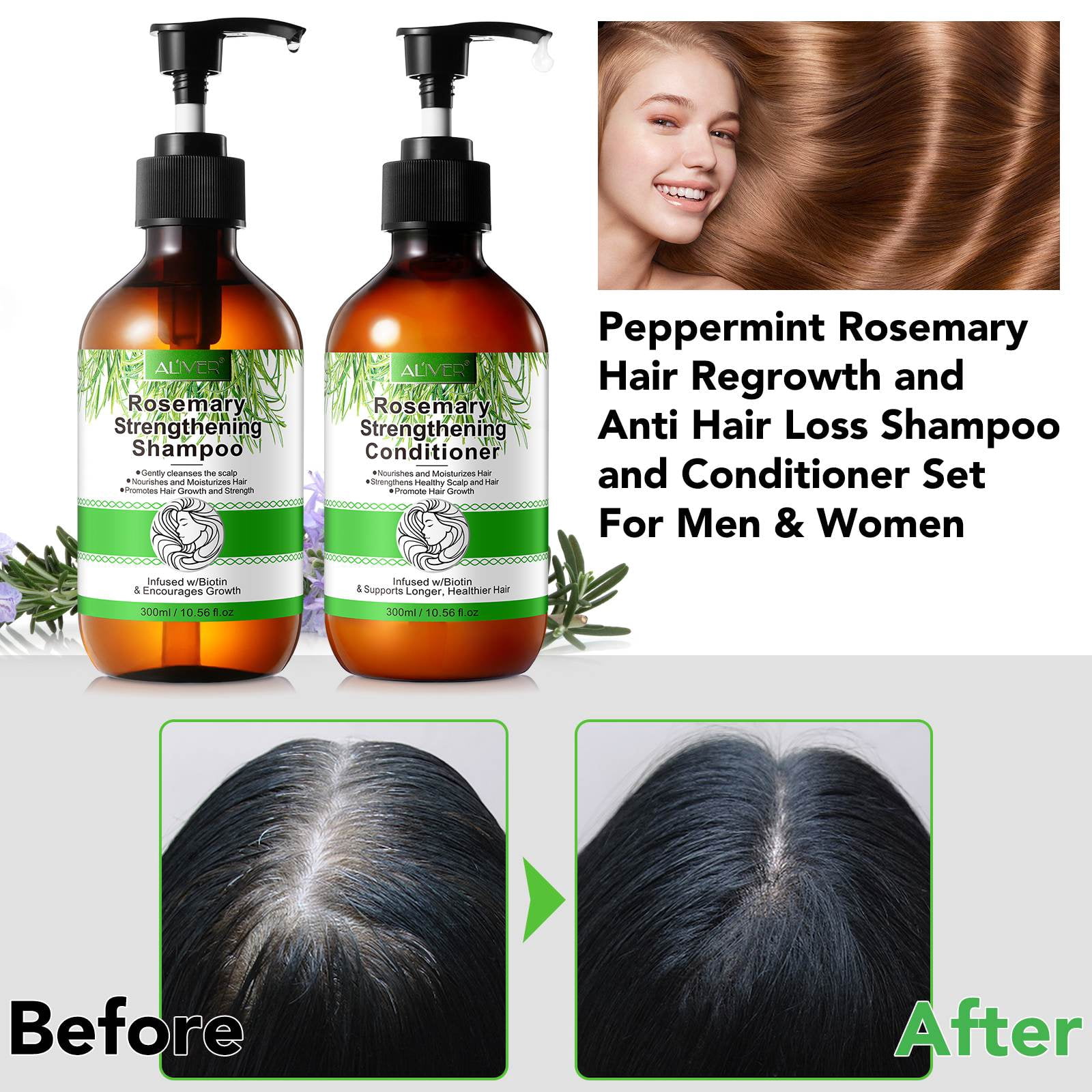 Aliver Rosemary Shampoo & Conditioner & Hair Mask Set, Infused with Biotin, Help with Hair Care, Strengthens & Nourishes Hair, Strengthen Weak and Brittle Hair, 3PCS