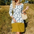 thumbnail image 3 of Blue Geometric Pattern Gold Base Womens Summer Dress Tie Back A Line Flare Dress, 3 of 9