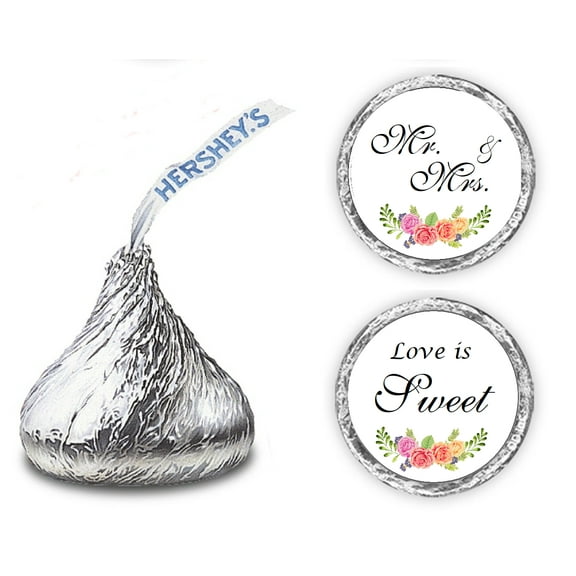 324 Floral Roses Love is Sweet Wedding Kisses Stickers. Floral Kiss Wedding Stickers, Chocolate Drops Labels Stickers For Weddings, Bridal Shower Engagement Party, Party Favors For Kisses