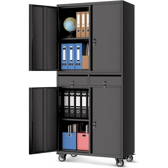 Garage Storage Cabinet, 73 Inch Metal with Locking Doors and Adjustable Shelves, Heavy Duty Tool Cabinet with 2 Drawers