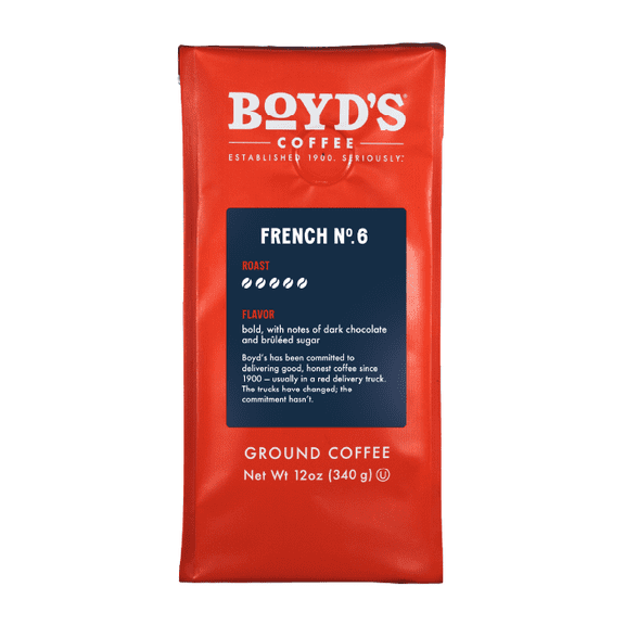 Boyd's Coffee French No. 6 Dark Roast Ground Coffee, Bold Dark Chocolate Notes, 12 oz Bag