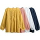 thumbnail image 3 of Casual Mujer Blusa de algodón O-cuello Botón de manga larga Camiseta suelta sólida Tops MABOTO Blusa, 3 of 7