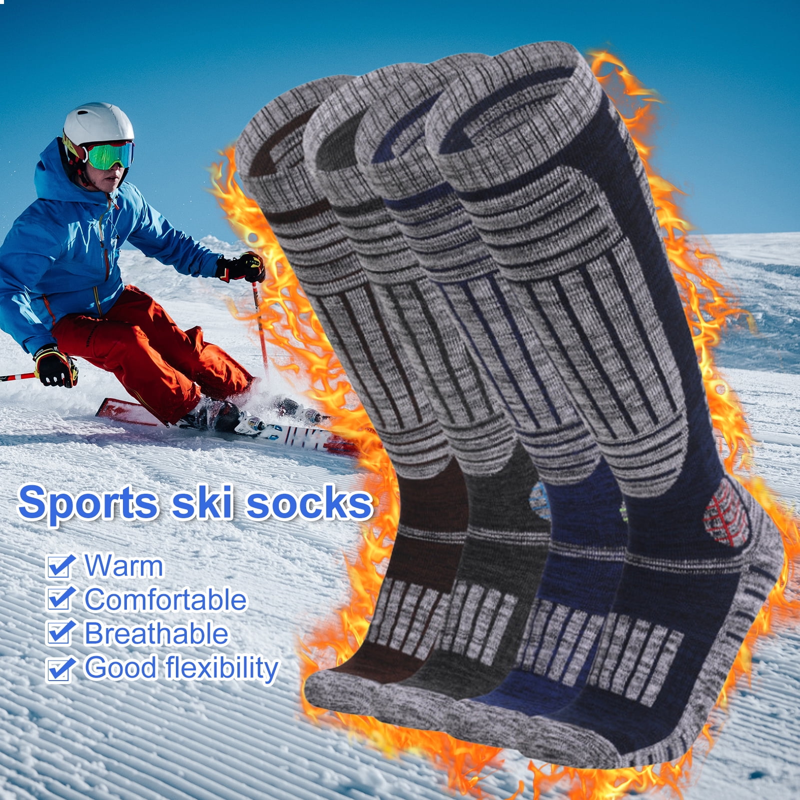 4 Pairs Mens Long Hose High Performance Ski Socks