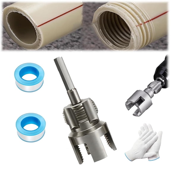 2026 Upgrade Pipe Tapping and Threading Tool, 3 PCS Pipe Tapping and Threading Tool Dual-Specification, for 1/2" 3/4" 1" Water Pipe, Electric Drill Compatible Thread Cutting Tool (3/4 in)