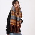 thumbnail image 2 of Women's Fashion Striped Solid Mohair Scarf Tassel Winter Warm Thick Scarves - rainbow bar, 2 of 5