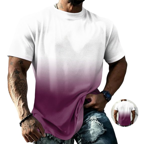 Yifymode Men's Gradient T Shirt Short Sleeve Crew Neck Tees | Summer Men's Athletic T-Shirt Gym Shirt Moisture Wicking Running Workout Tees Tops