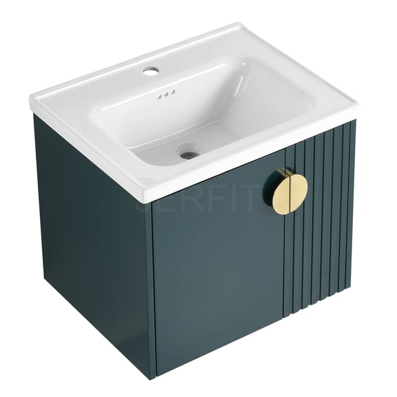 JERFIT 24 Inch Wall Mount Bathroom Vanity with Ceramic Sink, Soft Close Doors, Modern Green Finish for Small Spaces