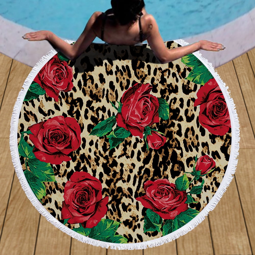 Red Gray Vertical Stripes Round Beach Towel Mats Shawl Blanket Throw