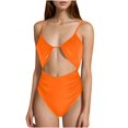 thumbnail image 2 of ylioge Summer One-Piece Swimsuits for Women Tankini Deep V Neck Hollow-Out High-Cut Quick-Dry Solid Athletic Surfing Bathing Suits, 2 of 3