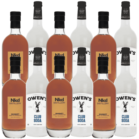 Nkd Distillery Whiskey 6 Pack Alternative Premium Non-Alcoholic Spirit 750 ML Bottles w 6 Pack Owen’s Mixers Club Soda 750 ML Bottles - Perfect for Mocktails - A