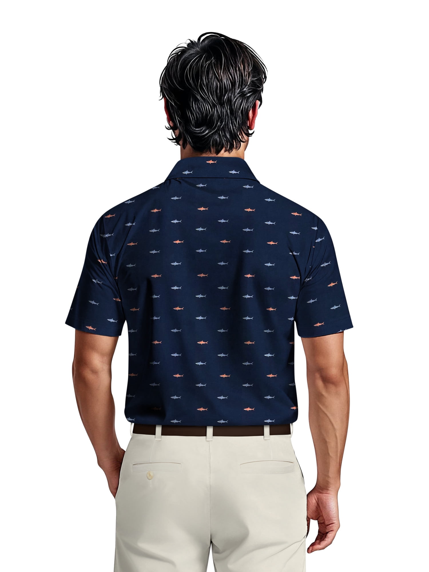 Ben Hogan Men's & Big Men's Performance Shark Print Golf Short Sleeve Polo Shirt, up to 5XL