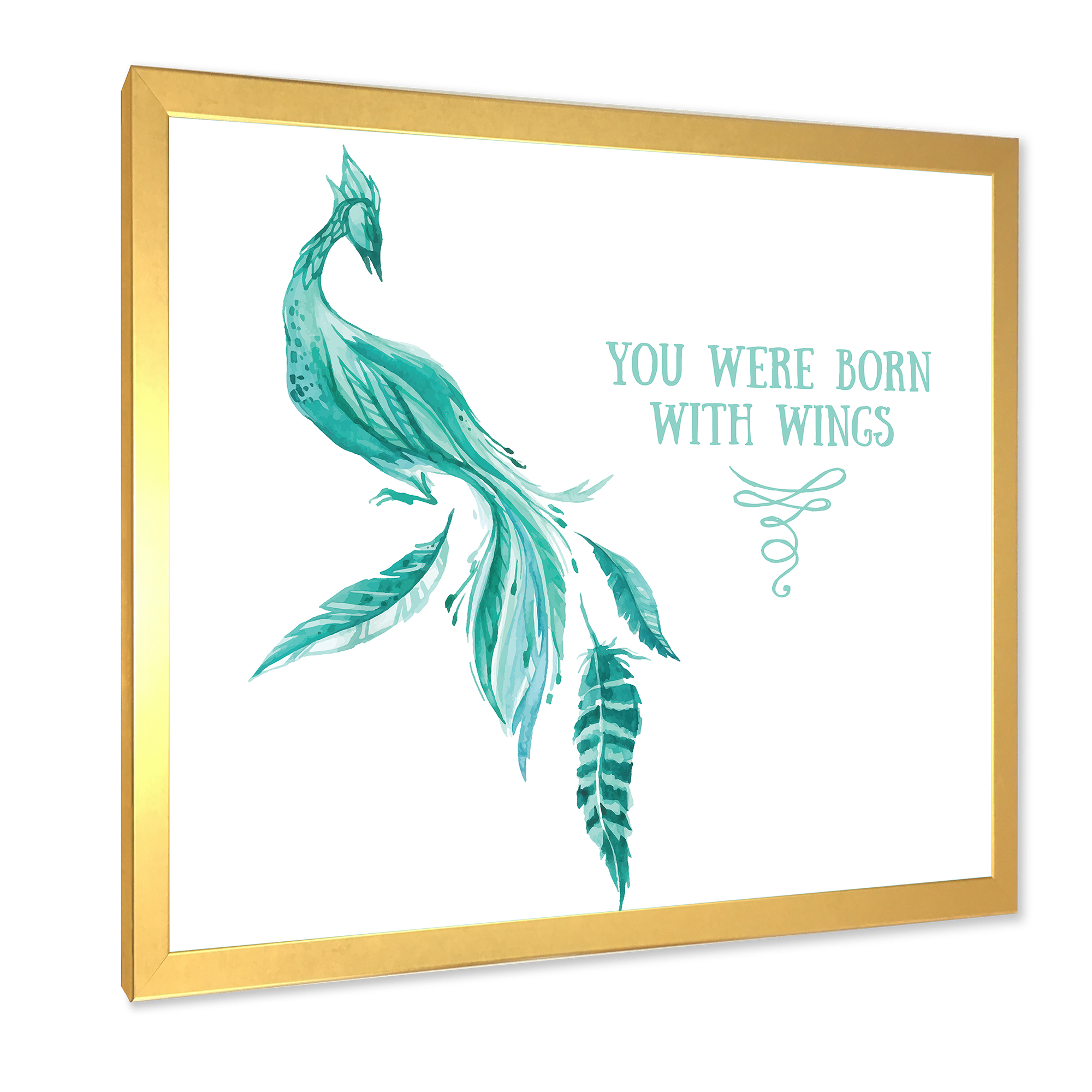 Designart 'Turquoise Bird You Were Born With Wings' Traditional Framed Art Print