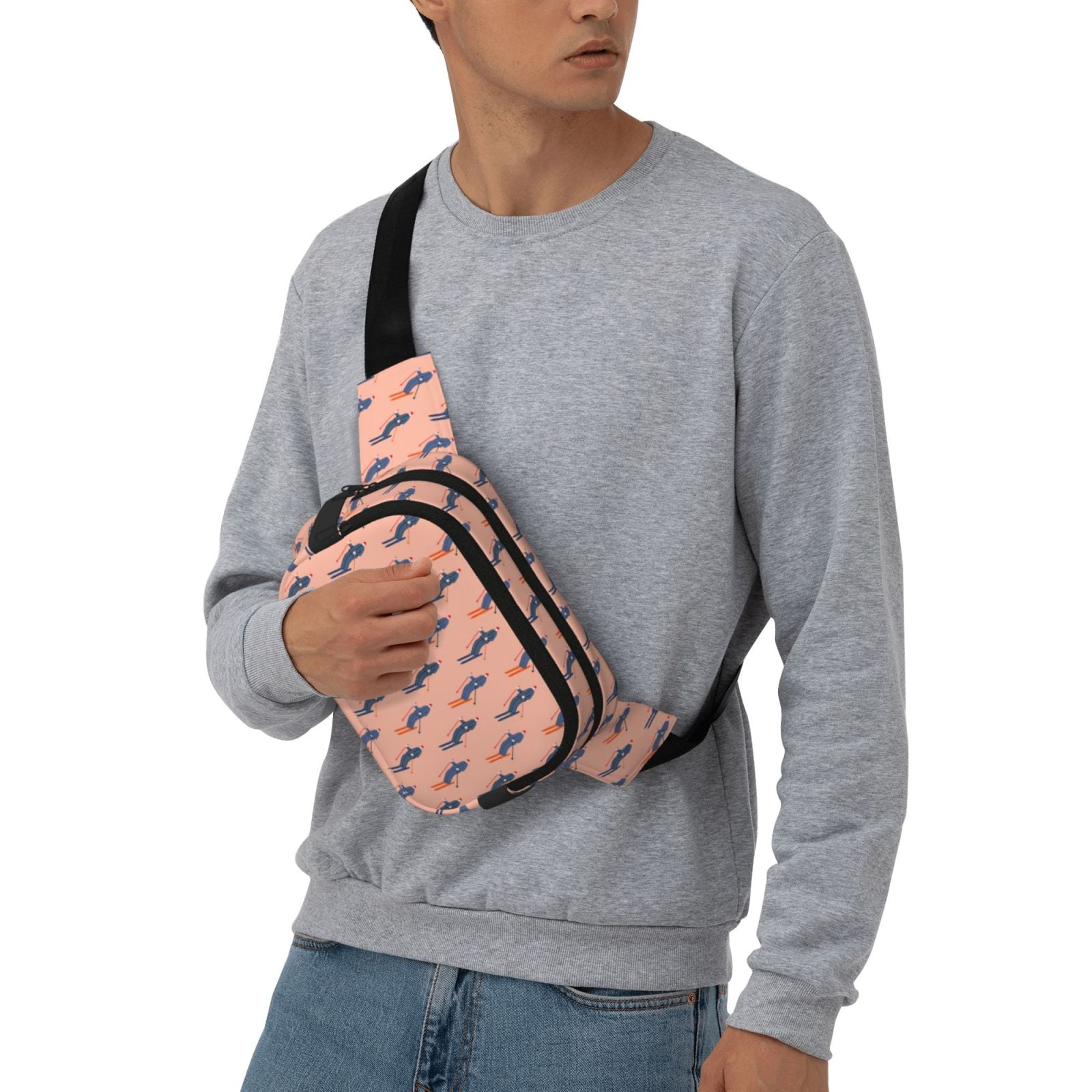 Picia Winter Skiing Adventure Print Square Double-Layer Waist Bag Mini Adjustable Waist Belt Bag Exercise Running Travel Hiking