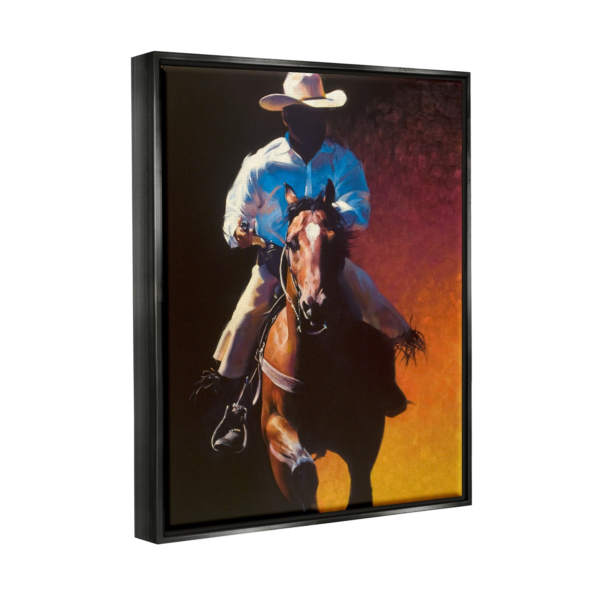 Stupell Industries Modern Cowboy & Horse Animals & Insects Painting Black Floater Framed Art Print Wall Art, 17 x 21