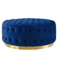 thumbnail image 4 of Tufted Accent Chair Ottoman, Round, Velvet, Blue Navy, Modern Contemporary Urban Design, Living Lounge Room Hotel Lobby Hospitality, 4 of 7