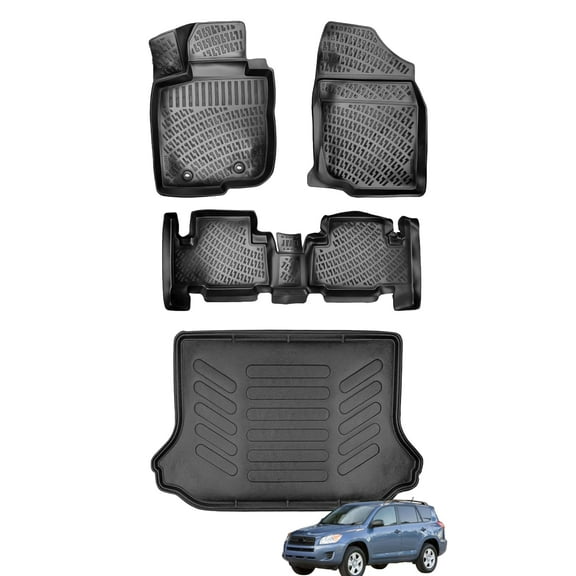 Car Floor Mats   Cargo Liner (Full SET) Compatible for Toyota RAV4 2006-2012 Waterproof | All Weather