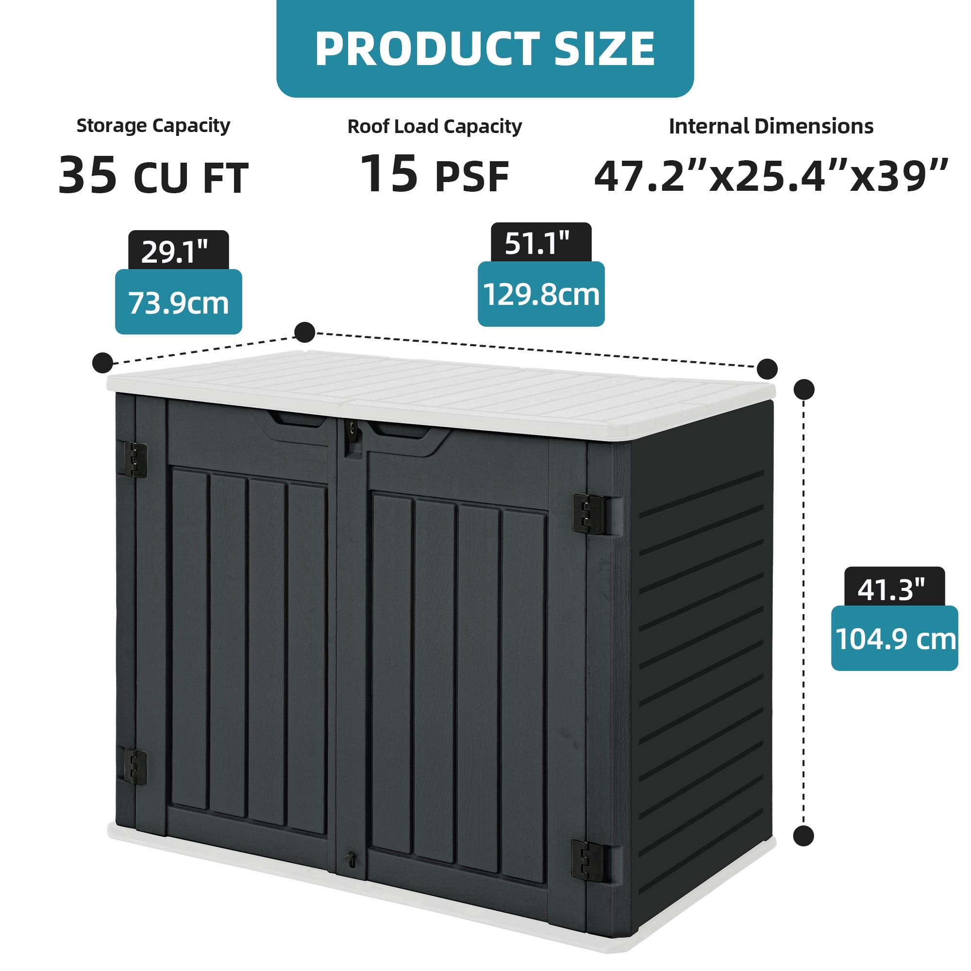 Uforic 35 Cu Ft Weatherproof Resin Outdoor Storage Shed, Lockable for Garden Tools, Easy Assembly, Black