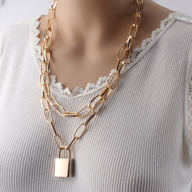 Padlock Necklace Lock Chain for Men Women,Gold 