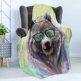thumbnail image 4 of Animal Soft Flannel Fleece Throw Blanket, Funny Cool Low Wild Hipster Bear Spectacles Colorful Portrait Themed Print, Cozy Plush for Indoor and Outdoor Use, 50" x 70", Lime Green Purple, by Ambesonne, 4 of 5