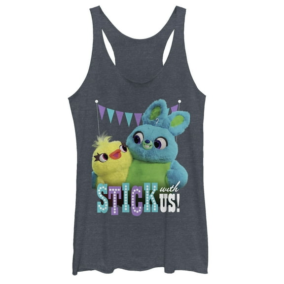 Women's Toy Story Ducky & Bunny Stick With Us BFFs Racerback Tank Top Navy Blue Heather X Large