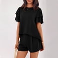 thumbnail image 5 of Two Piece Sets for Women 2026 Spring Summer Ruffle Sleeve Lounge Matching Shorts Set Casual Beach Vacation Clothes Black S, 5 of 7