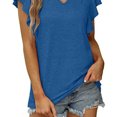 thumbnail image 4 of Blusa de manga con volantes Cuello en V Túnica de color puro Blusa de manga corta Camisa para mujer Verano, 4 of 6