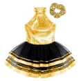 thumbnail image 3 of Alvivi Kids Girls Ballet Dance Dress Shiny Sequins Sleeveless Tutu Skirt Leotard with Hair Tie Gold 10, 3 of 6