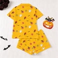 thumbnail image 4 of ZHOGXU Cozy Halloween Themed Short Sleeve Pajama Set Pumpkin Ghost Printed Turndown Collar Button Kids Girls Sleepwear Bedtime Comfortable, 4 of 9
