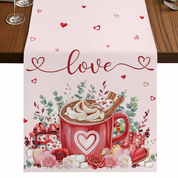 Table Runners 90 Inches Long Dress Scarves, Valentine's Day Farmhouse Coffee/Dining/Kitchen Table Runner for Living Room, Eucalyptus Leaves Coffee Gifts Romantic 13x90 Inch