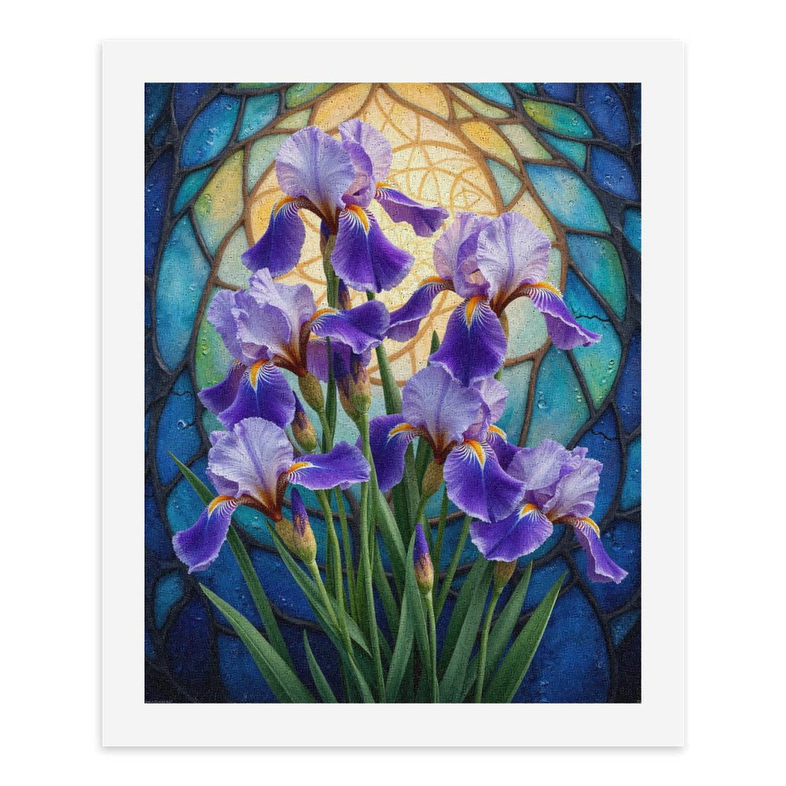 Paint by Numbers Kit for Adults, Irises Stained Glass Background Paint by Numbers, Easy Paint by Numbers Kit for Adults Beginner, DIY Adult Paint by Number Kits on Canvas, Home Decor