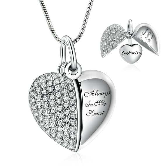 Personalize Always in My Heart Necklace that Opens inside Crystal Openable Heart Memorial Cremation Jewelry for Ashes Holder Necklace for Ashes of Loved One