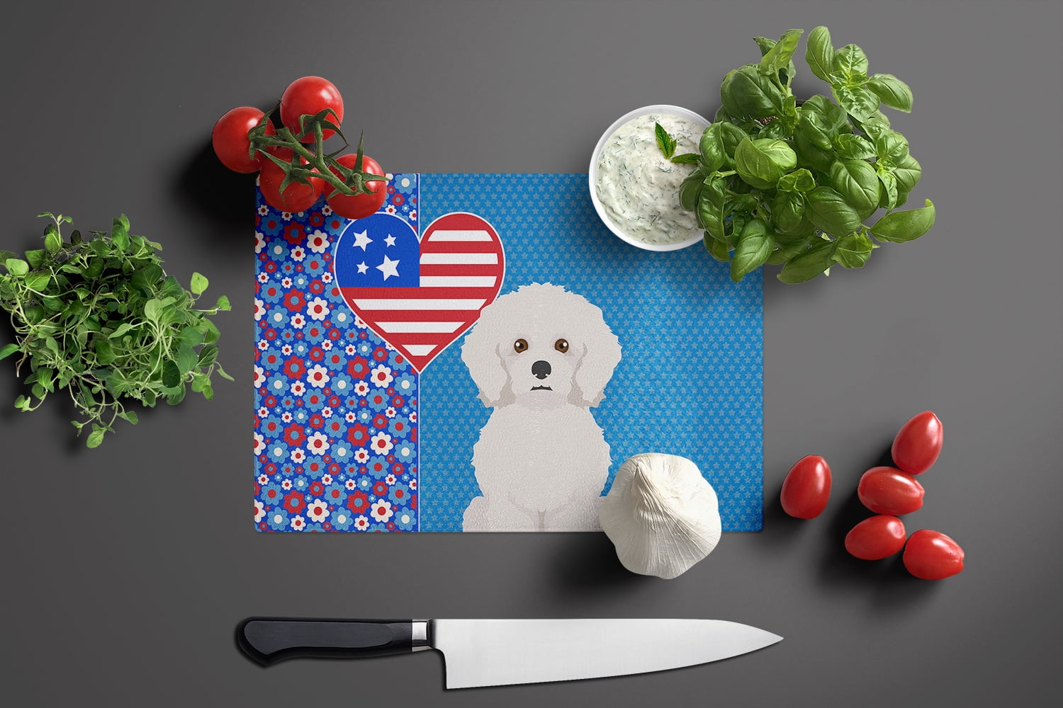 Bichon Frise Glass Cutting Board Large 12 in x 15 in